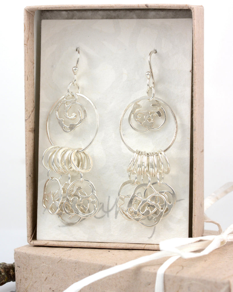 Dangling Organic Vine Charms and Circle Earrings in Sterling Silver #28 - Ready to Ship - Beth Cyr Handmade Jewelry