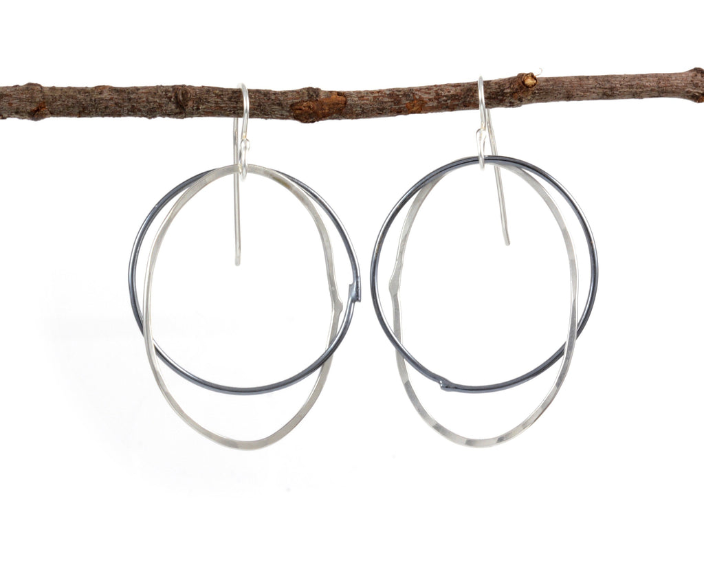 Night and Day Earrings - Argentium Sterling Silver Intertwined Circle and Oval - Ready to Ship - Beth Cyr Handmade Jewelry