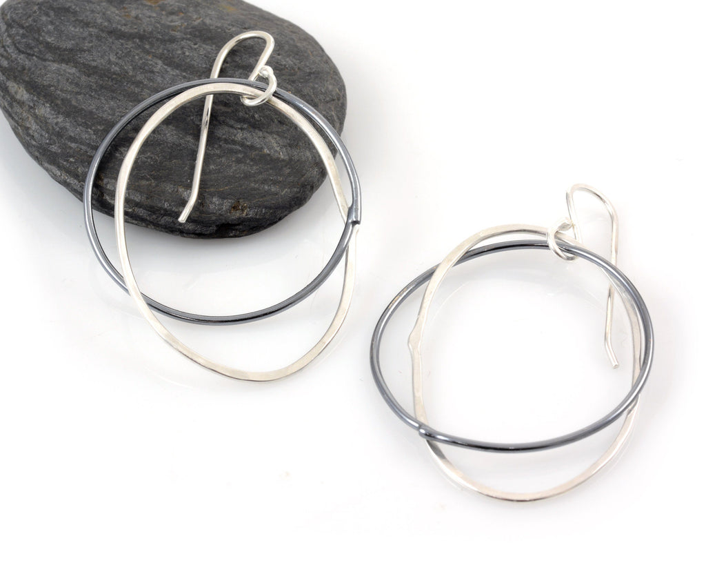 Night and Day Earrings - Argentium Sterling Silver Intertwined Circle and Oval - Ready to Ship - Beth Cyr Handmade Jewelry