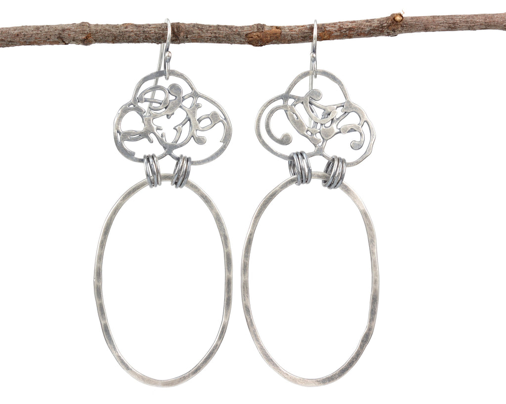 Organic Vine and Large Oval Earrings in Sterling Silver - Ready to Ship - Beth Cyr Handmade Jewelry