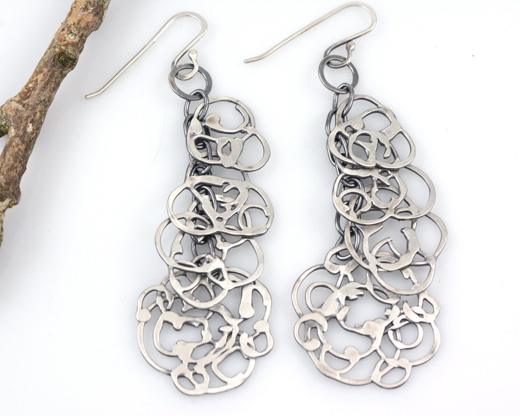 Organic Vine Dangly Chandelier Earrings - Sterling Silver - Ready to Ship - Beth Cyr Handmade Jewelry