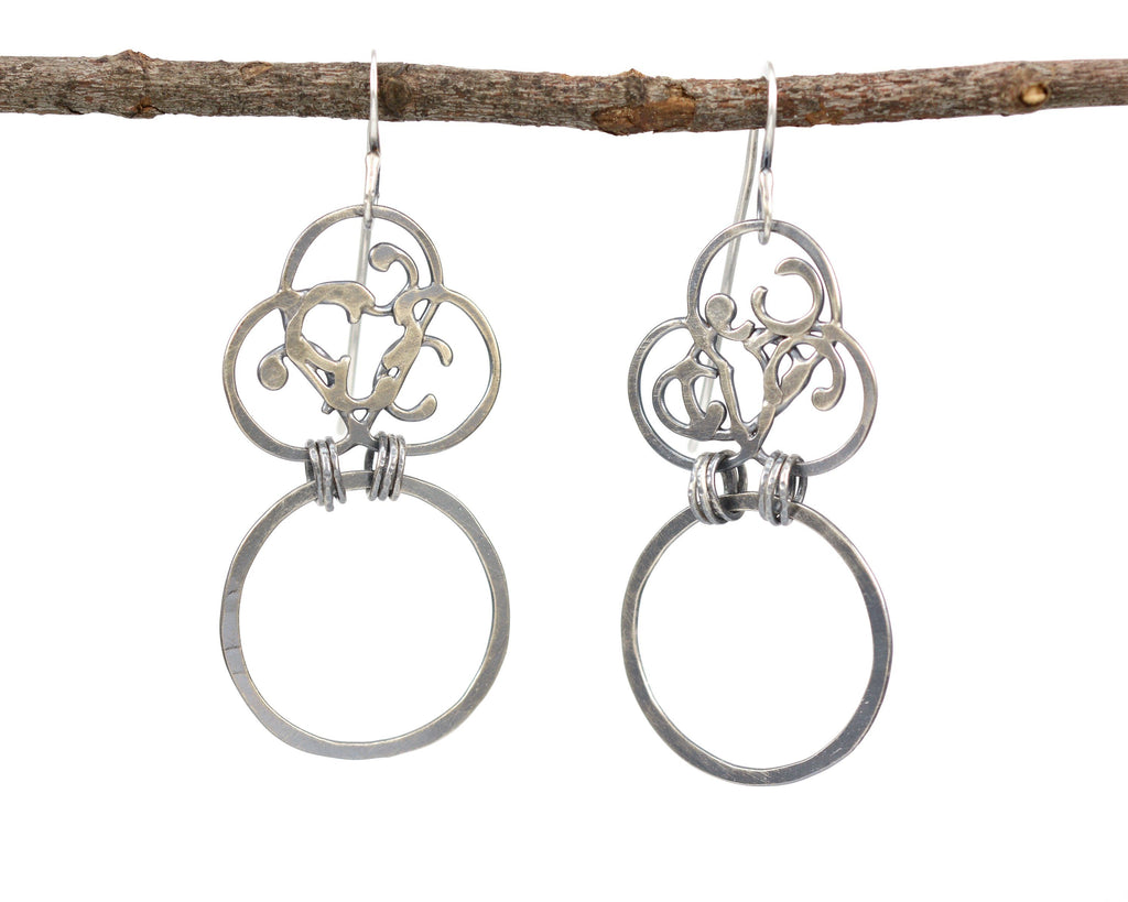 Organic Vine and Medium Circle Earrings in Sterling Silver - Ready to Ship - Beth Cyr Handmade Jewelry