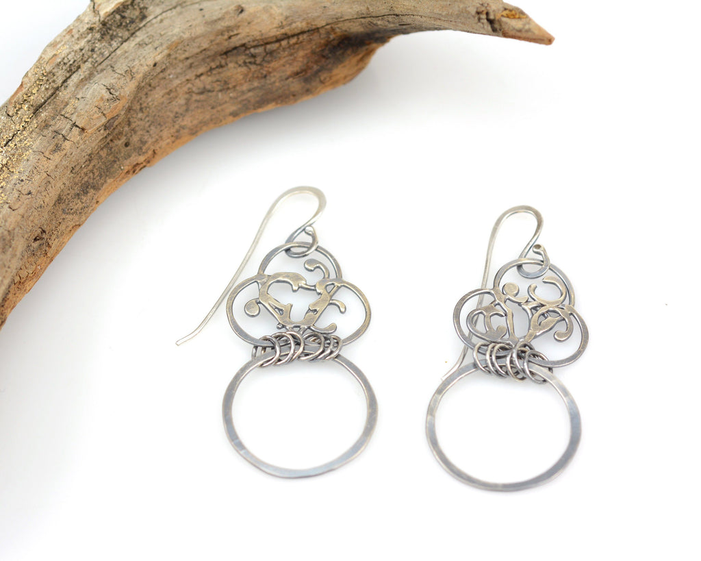 Organic Vine and Medium Circle Earrings in Sterling Silver - Ready to Ship - Beth Cyr Handmade Jewelry