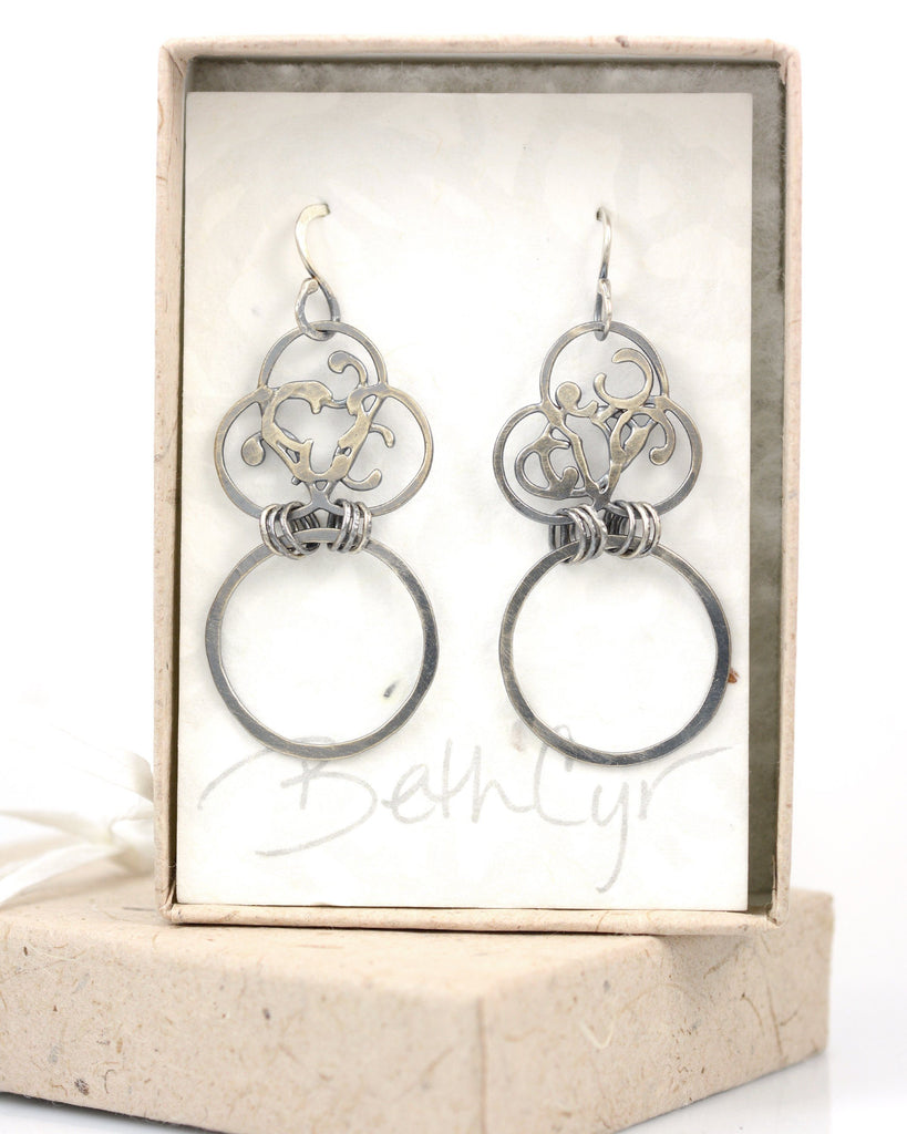 Organic Vine and Medium Circle Earrings in Sterling Silver - Ready to Ship - Beth Cyr Handmade Jewelry