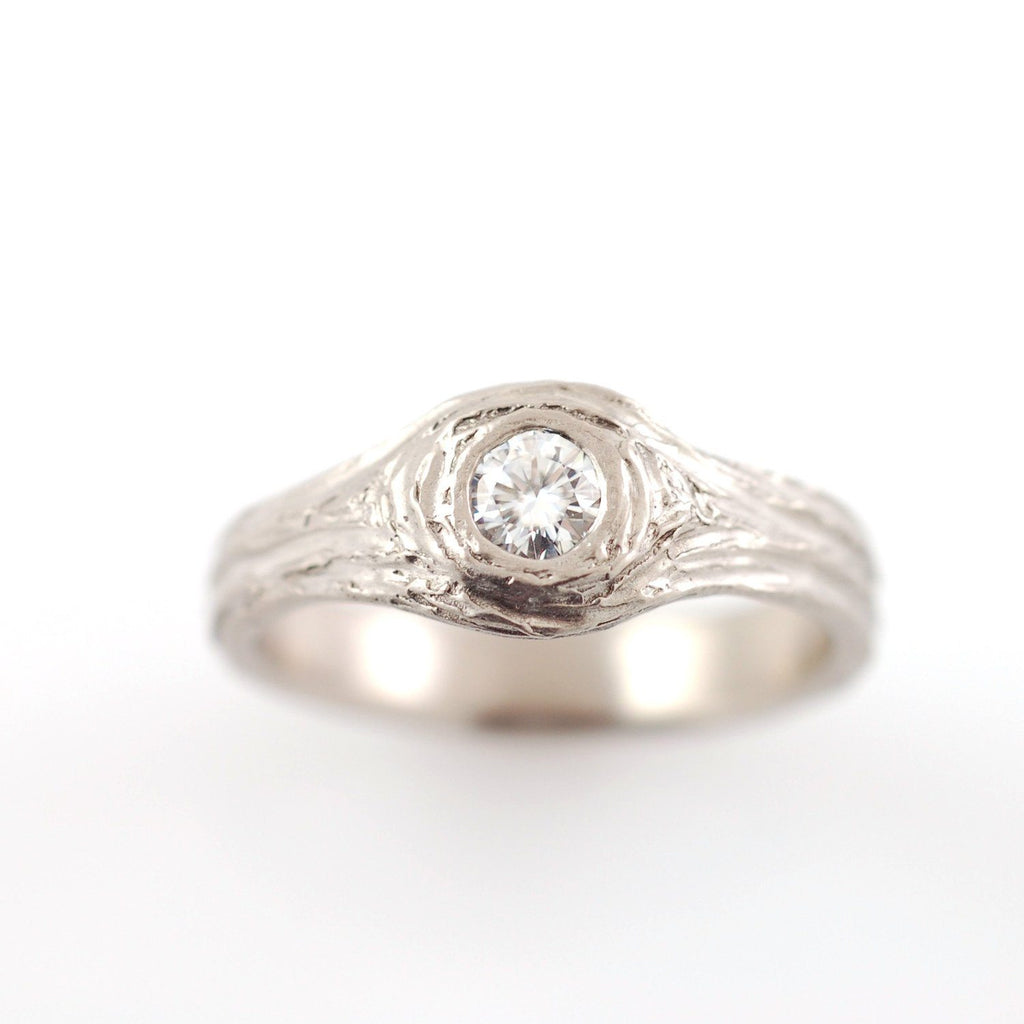 Moissanite Love Knot Engagement Ring in 14k Palladium White Gold - size 7 - Ready to Ship - Beth Cyr Handmade Jewelry