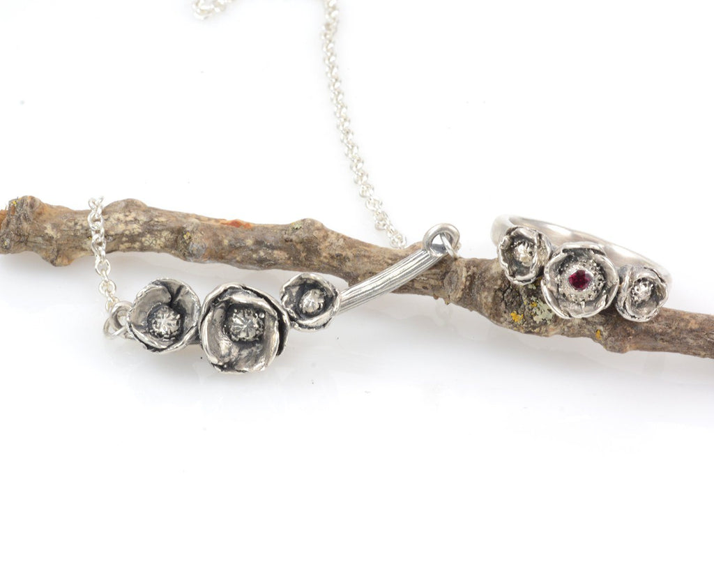 Custom order poppy ring and necklace - Beth Cyr Handmade Jewelry