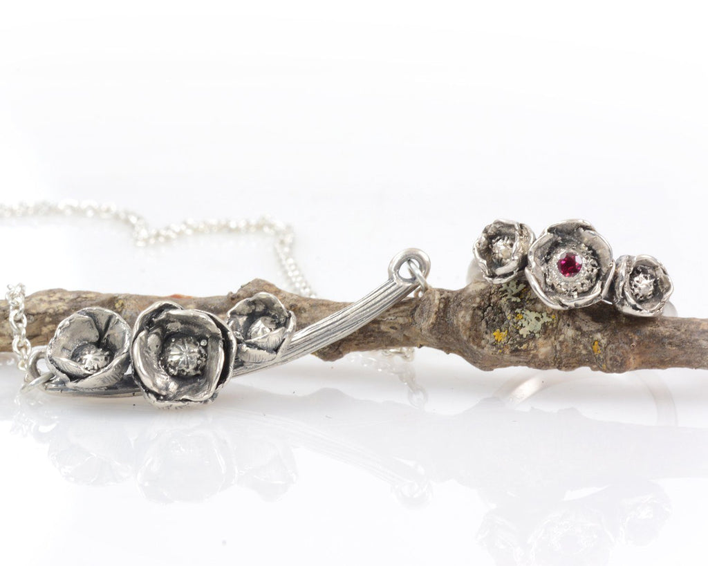 Custom order poppy ring and necklace - Beth Cyr Handmade Jewelry
