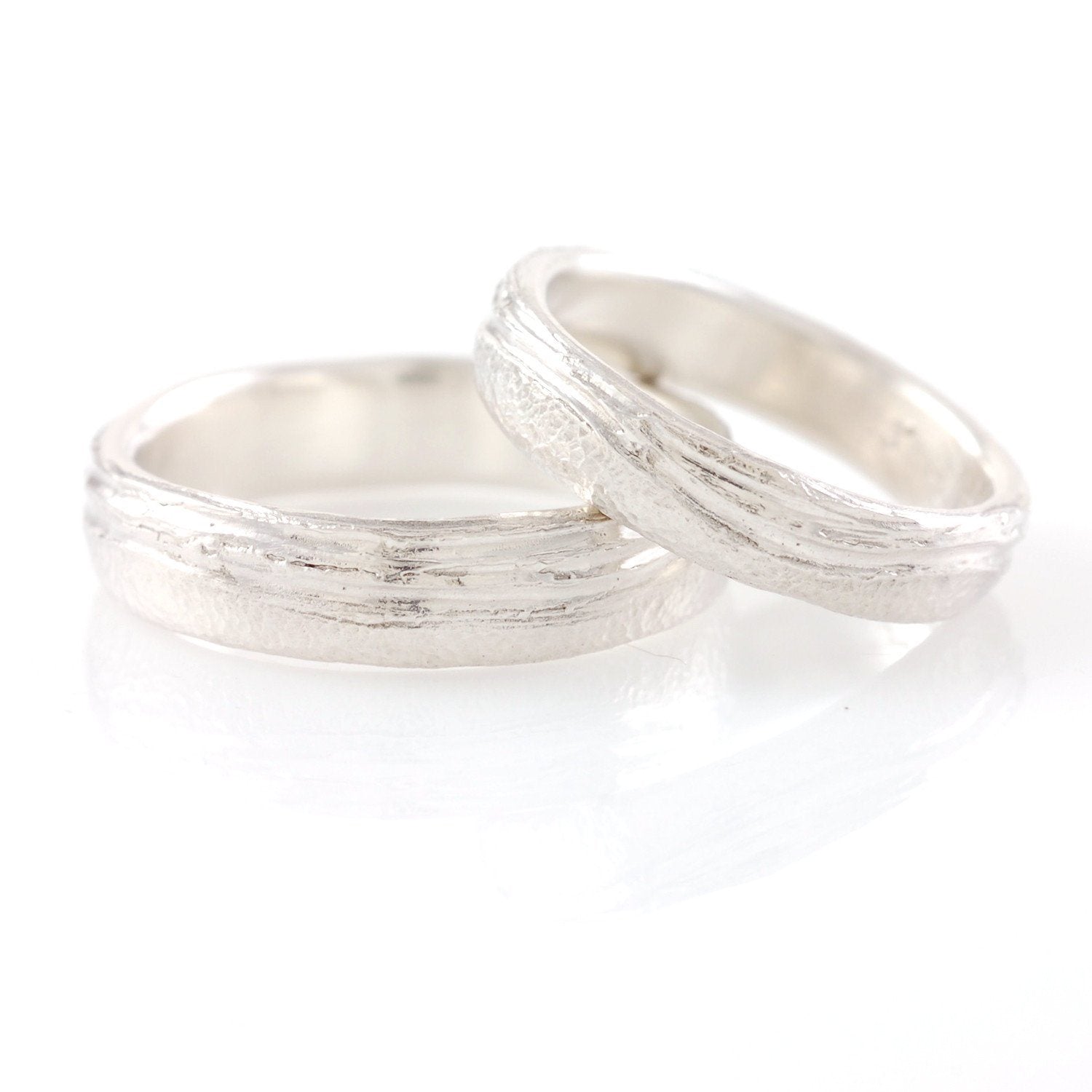 Sea and Sand Wedding Rings in Palladium Sterling Silver - Made to order - Beth Cyr Handmade Jewelry