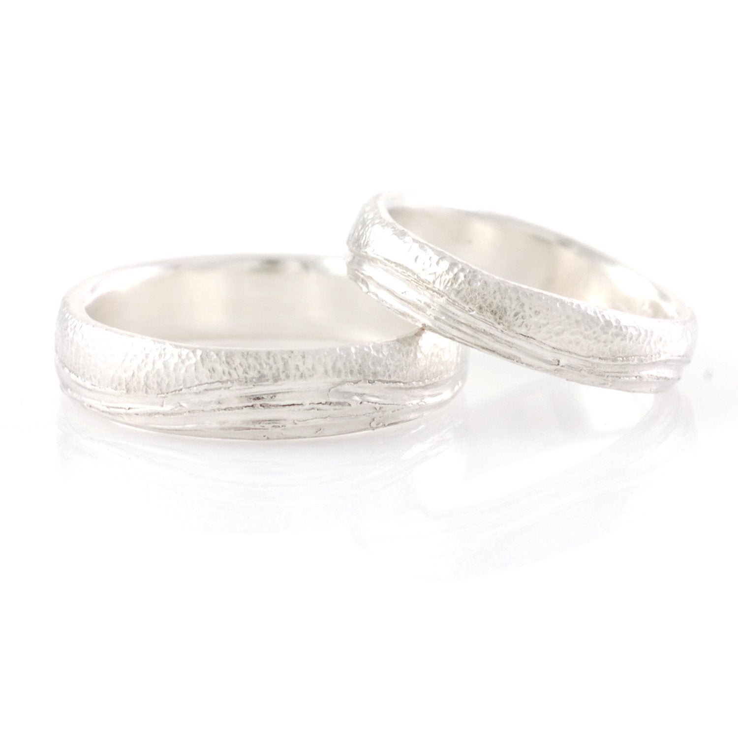 Sea and Sand Wedding Rings in Palladium Sterling Silver - Made to order - Beth Cyr Handmade Jewelry