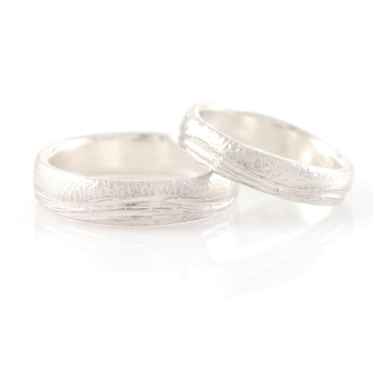 Sea and Sand Wedding Rings in Palladium Sterling Silver - Made to order - Beth Cyr Handmade Jewelry