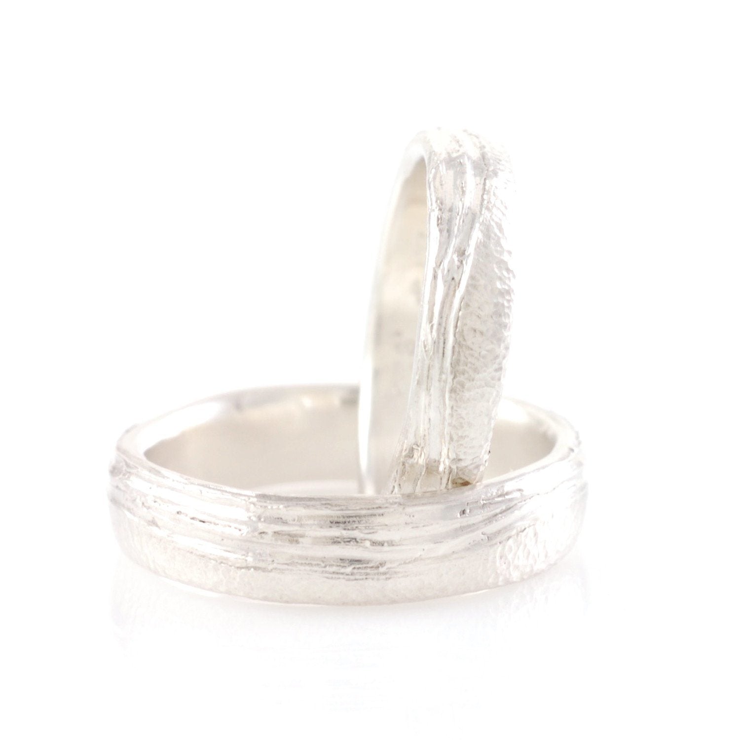 Sea and Sand Wedding Rings in Palladium Sterling Silver - Made to order - Beth Cyr Handmade Jewelry