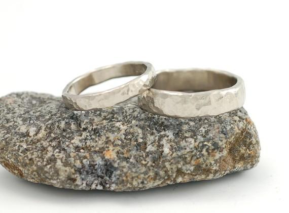 Love Rocks Hammered Wedding Rings in Palladium White Gold - Made to order - Beth Cyr Handmade Jewelry