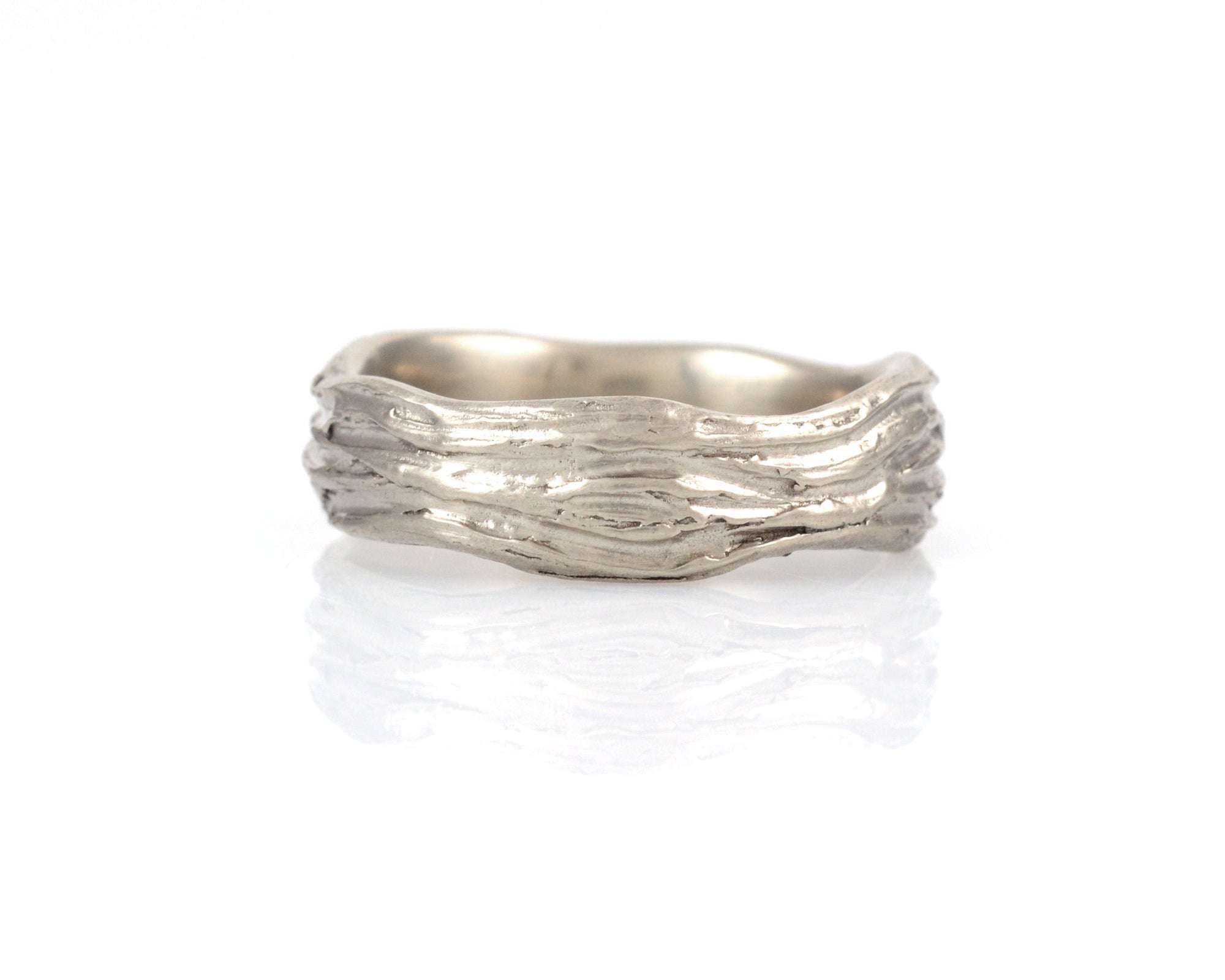 Redwoods Tree Bark Wedding Rings in Palladium White Gold - Made to Order - Beth Cyr Handmade Jewelry