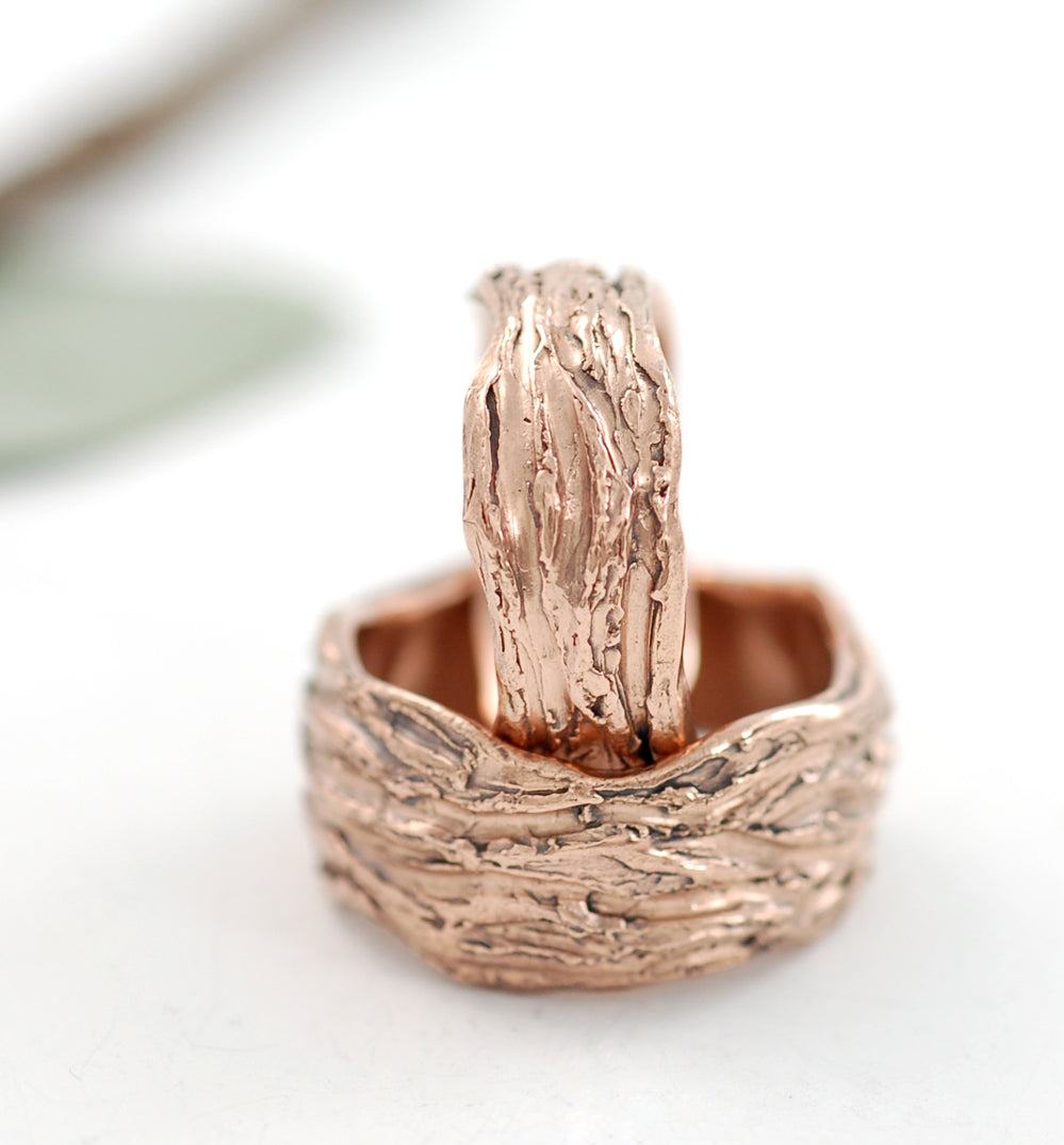 Redwoods Tree Bark Wedding Rings - Made to Order - DEPOSIT ONLY - please read description