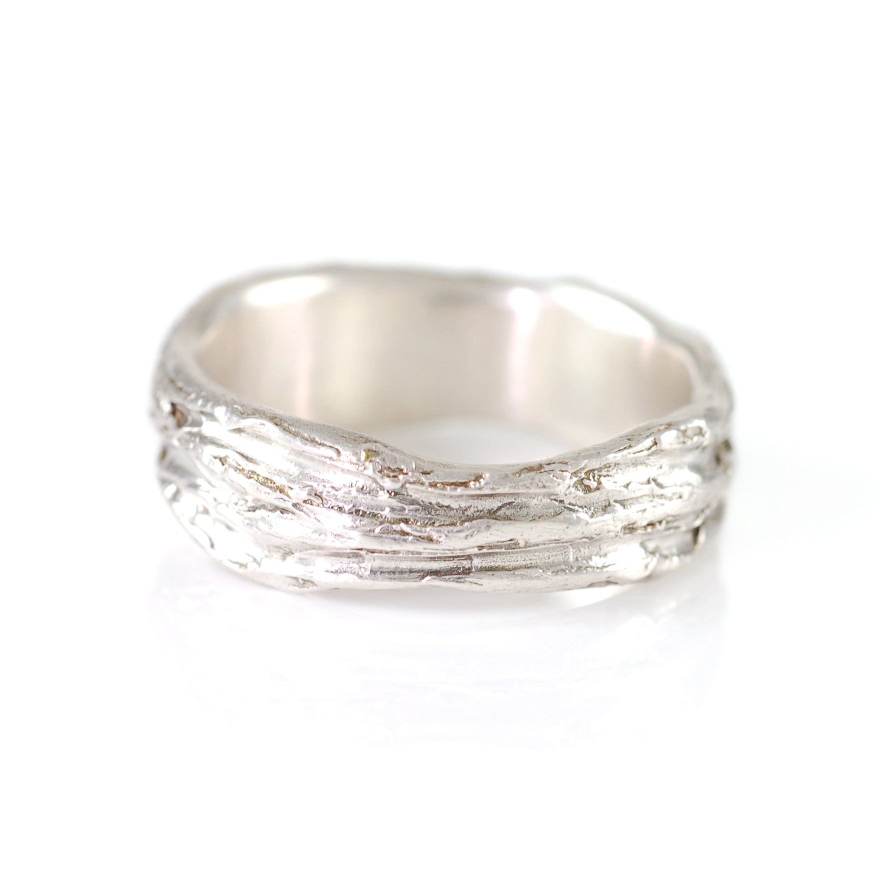 Redwoods Tree Bark Wedding Rings in Palladium Sterling Silver - Made to Order - DEPOSIT ONLY - please read description