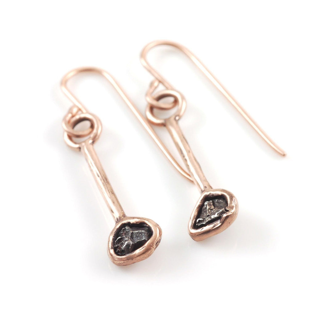 Meteorite Earrings in 14k Rose Gold - size Medium - Ready to ship - Beth Cyr Handmade Jewelry