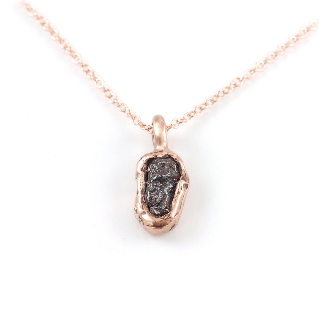 Meteorite Pendant in 14k Rose Gold #2 - Ready to Ship - Beth Cyr Handmade Jewelry