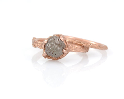 Twig Ring Set with Dark Gray Rough Diamond in 14k Rose Gold - Size 5.5 - Ready to Ship - Nature Inspired Engagement Ring - Beth Cyr Handmade Jewelry