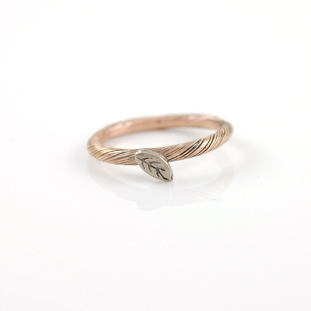 Autumn Leaf - Vine and Leaf Ring in 14k Rose and Palladium White Gold - size 7 - Ready to Ship - Beth Cyr Handmade Jewelry