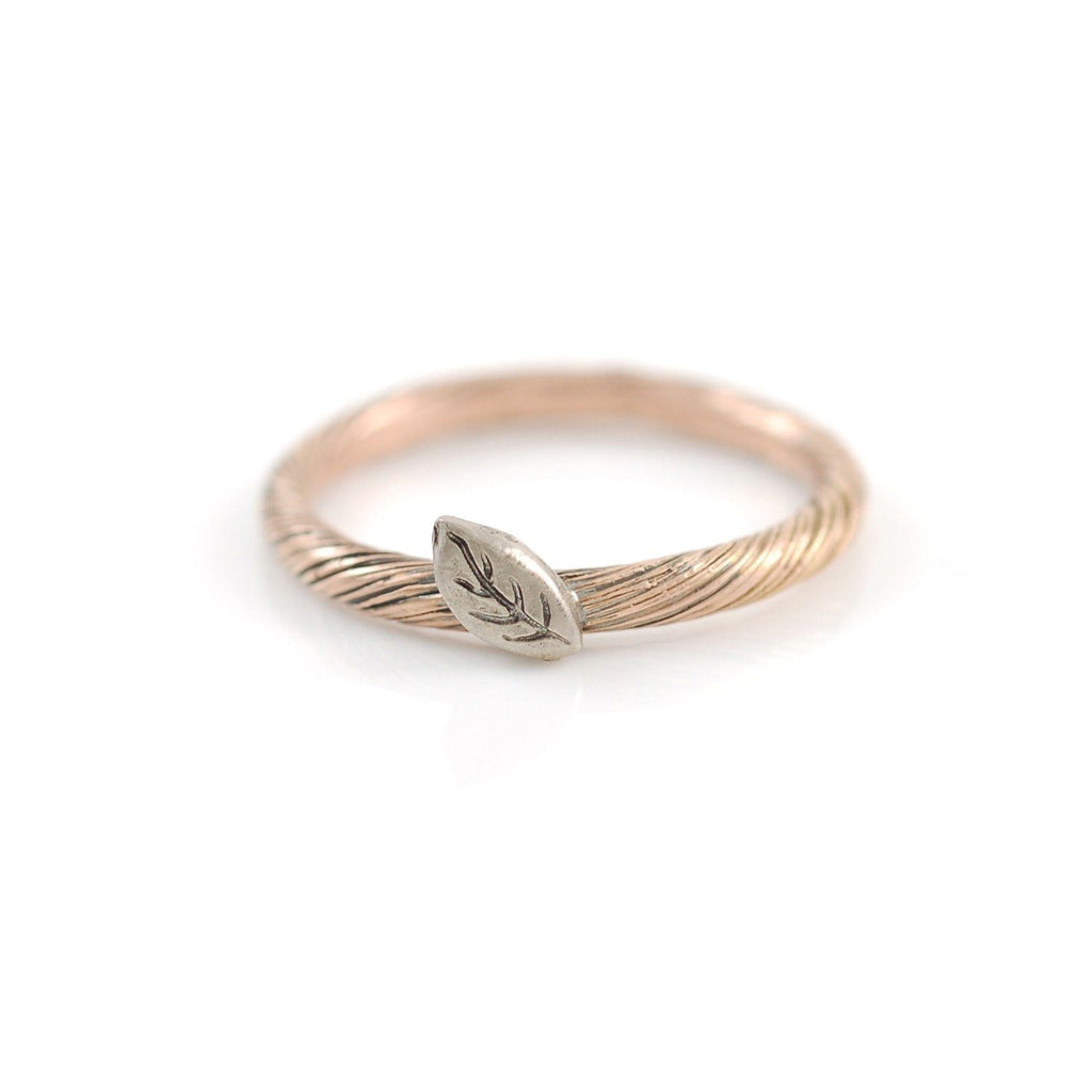 Autumn Leaf - Vine and Leaf Ring in 14k Rose and Palladium White Gold - size 7 - Ready to Ship - Beth Cyr Handmade Jewelry