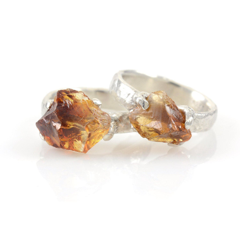 Rough Citrine Ring in Palladium Sterling Silver - size 7 - Ready to Ship - Beth Cyr Handmade Jewelry