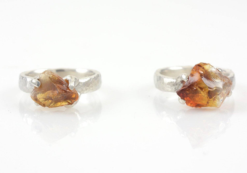 Rough Citrine Ring in Palladium Sterling Silver - size 7 - Ready to Ship - Beth Cyr Handmade Jewelry