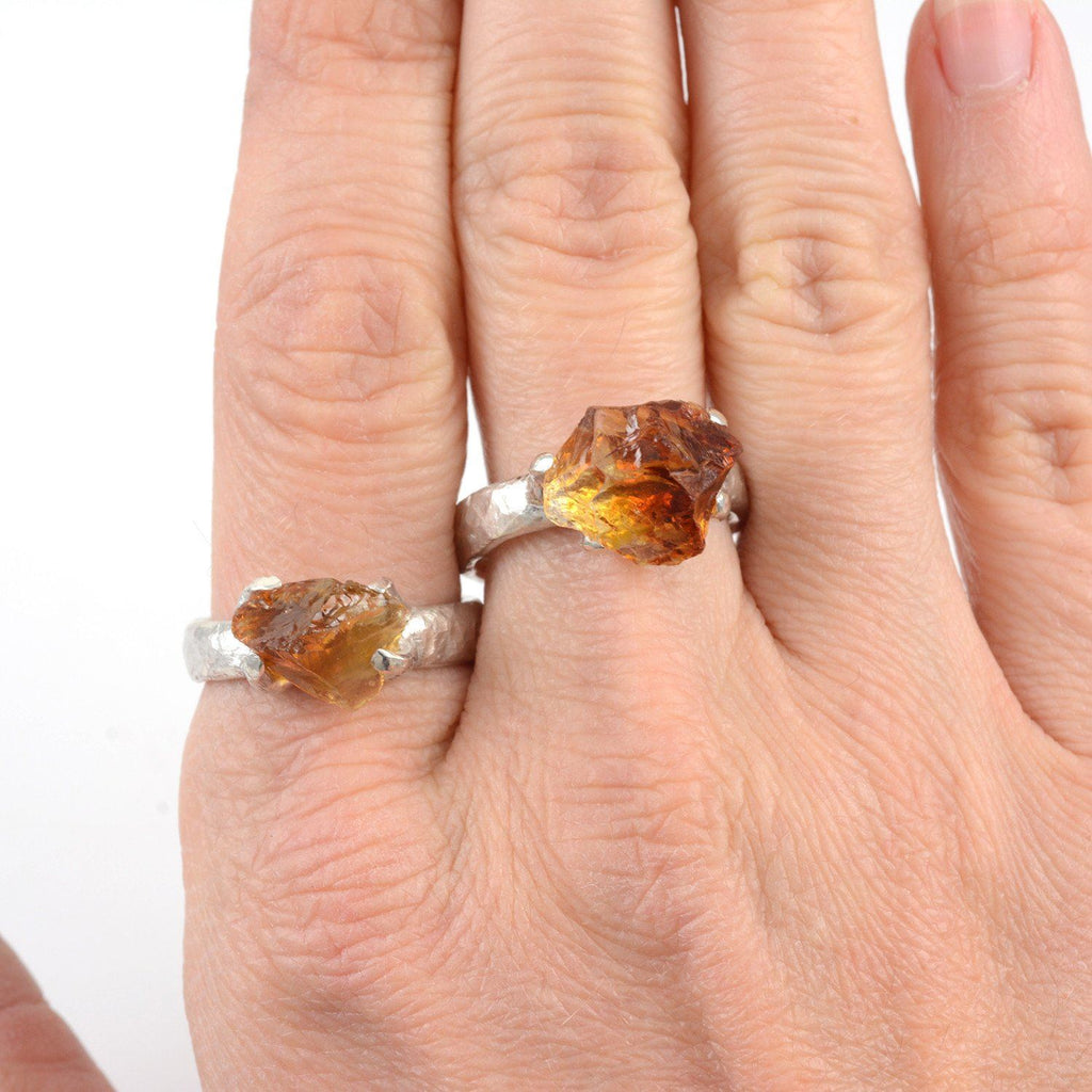 Rough Citrine Ring in Palladium Sterling Silver - size 7 - Ready to Ship - Beth Cyr Handmade Jewelry