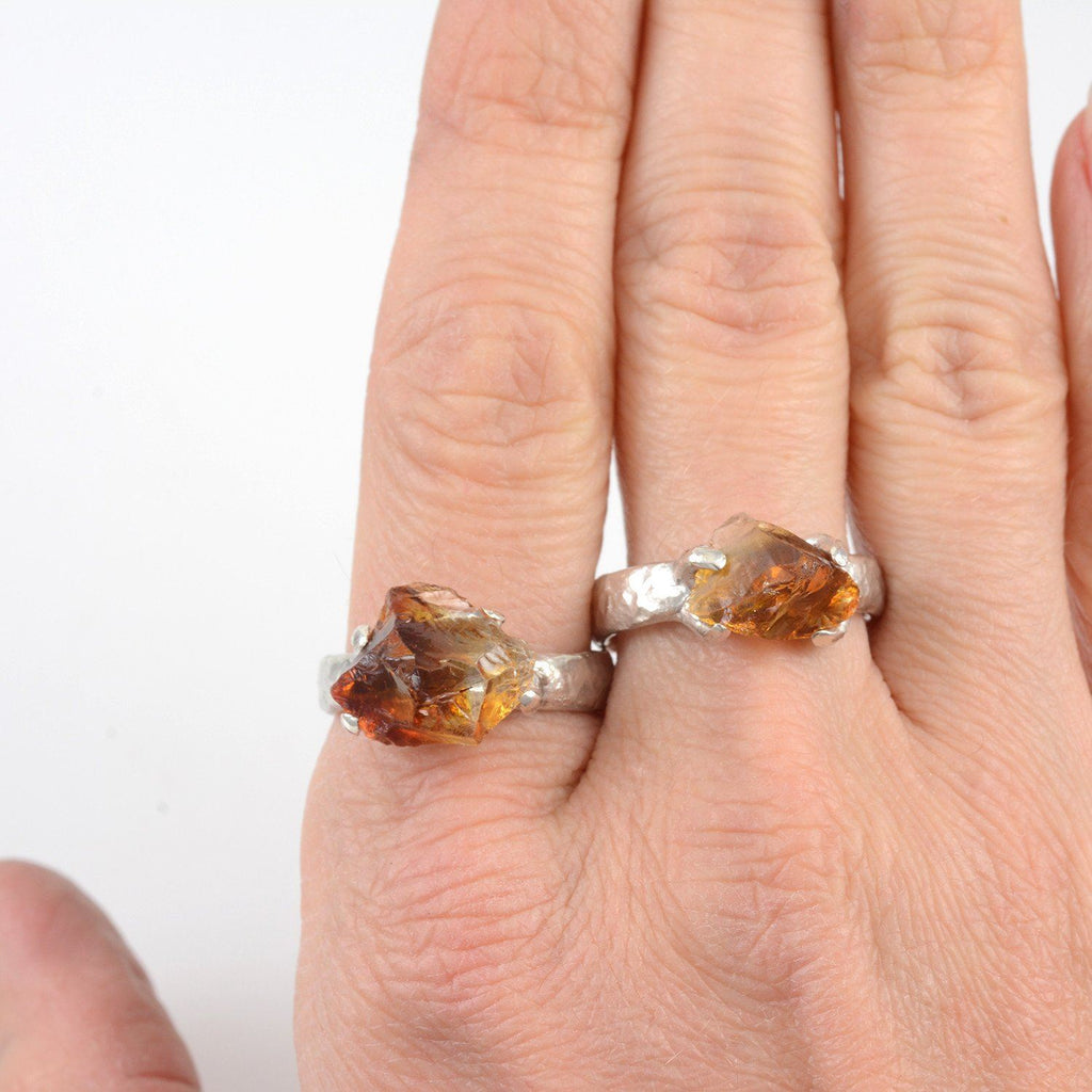 Rough Citrine Ring in Palladium Sterling Silver - size 7 - Ready to Ship - Beth Cyr Handmade Jewelry