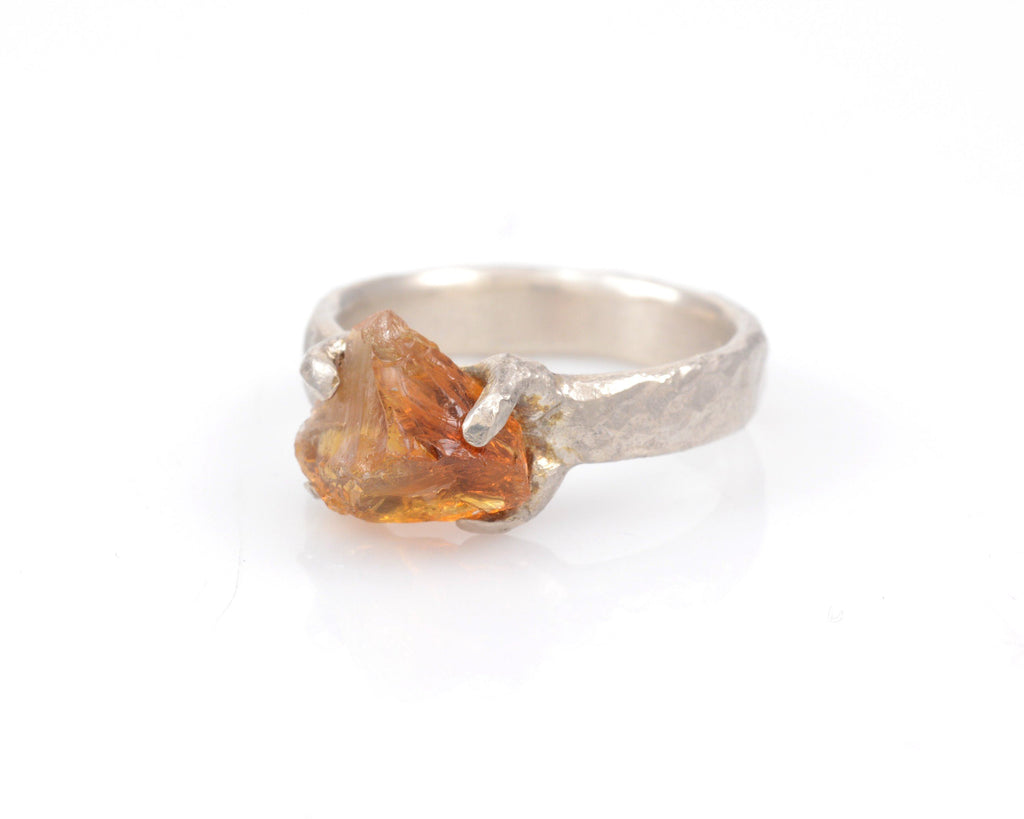 Rough Citrine Ring in Palladium Sterling Silver - size 7 - Ready to Ship - Beth Cyr Handmade Jewelry