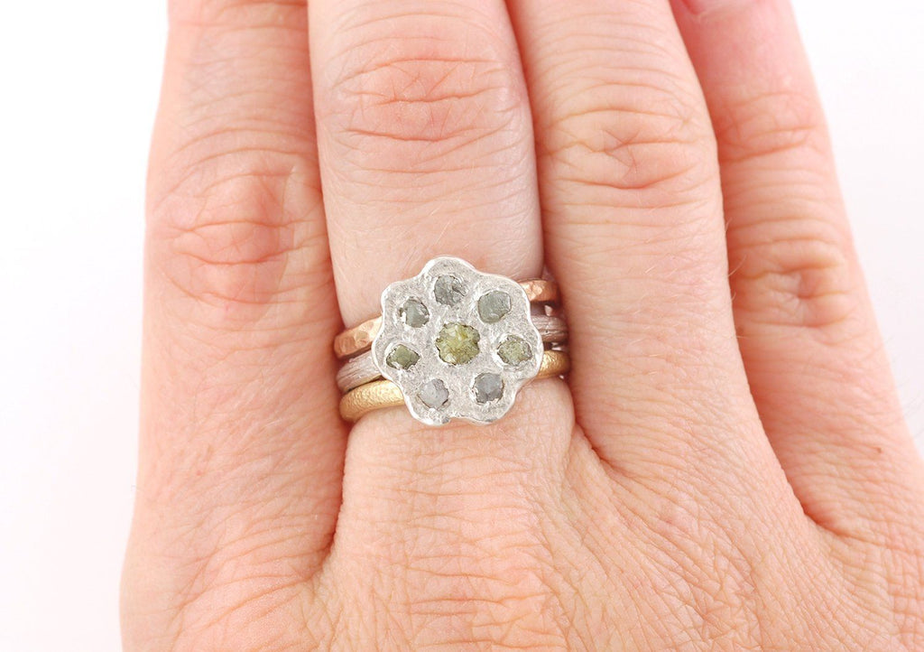Rough Diamond Flower Ring in Palladium Sterling Silver - size 5.5 - Ready to Ship - Beth Cyr Handmade Jewelry