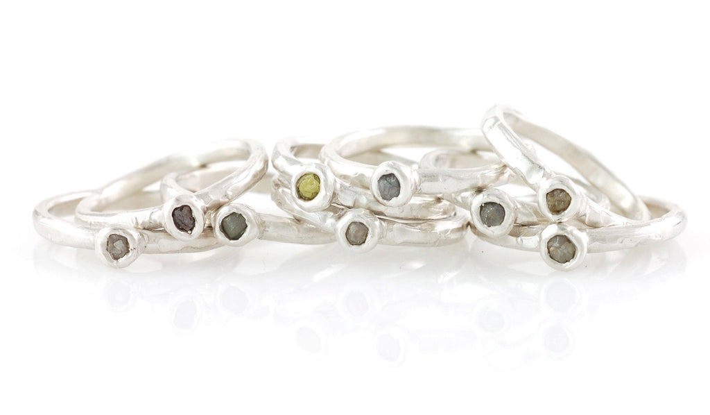 Rough Diamond Stacking Rings in Palladium Sterling Silver - Set of 4 - size 9 - Ready to Ship - Beth Cyr Handmade Jewelry