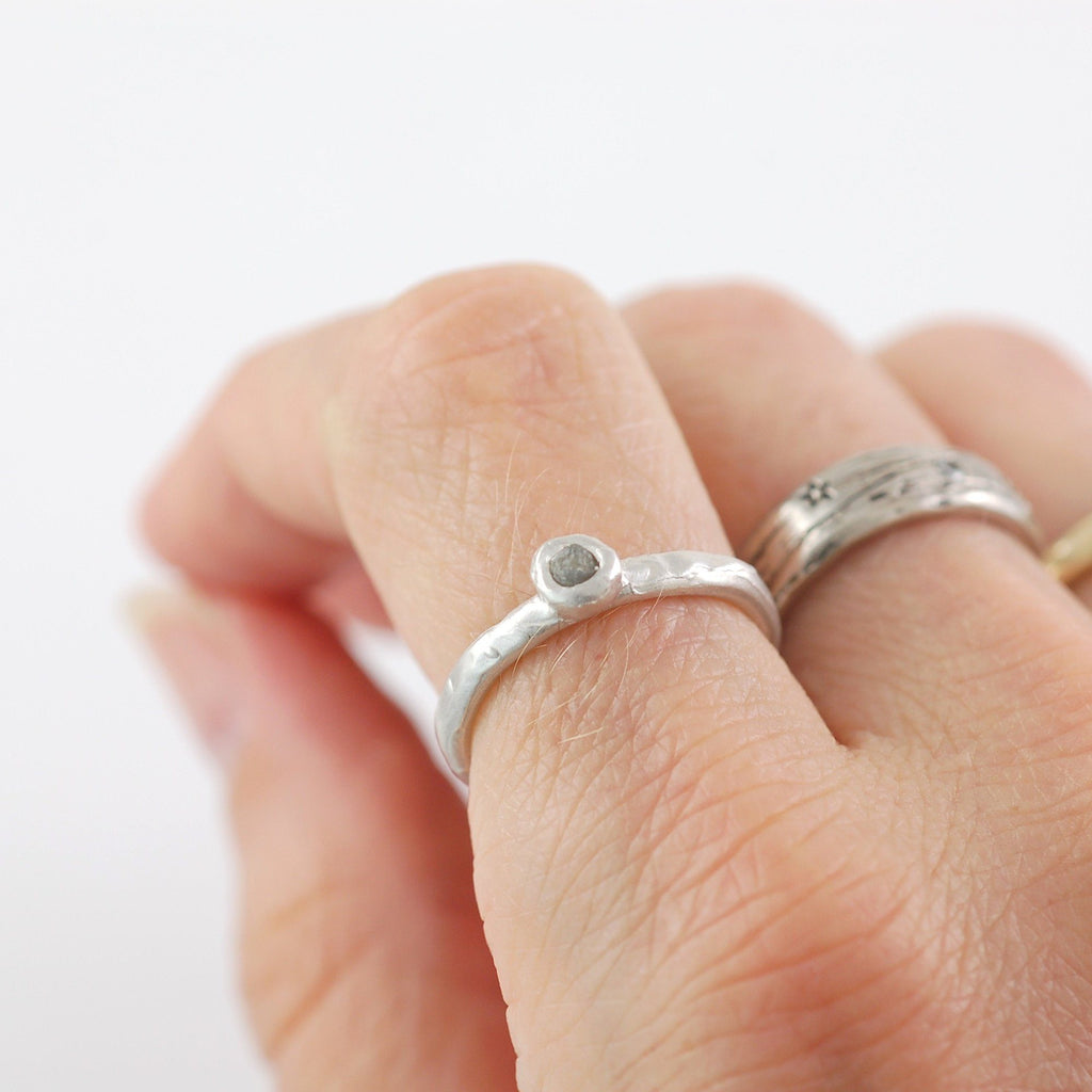 Rough Diamond Stacking Ring in Palladium Sterling Silver - size 5 1/4 - Ready to Ship - Beth Cyr Handmade Jewelry