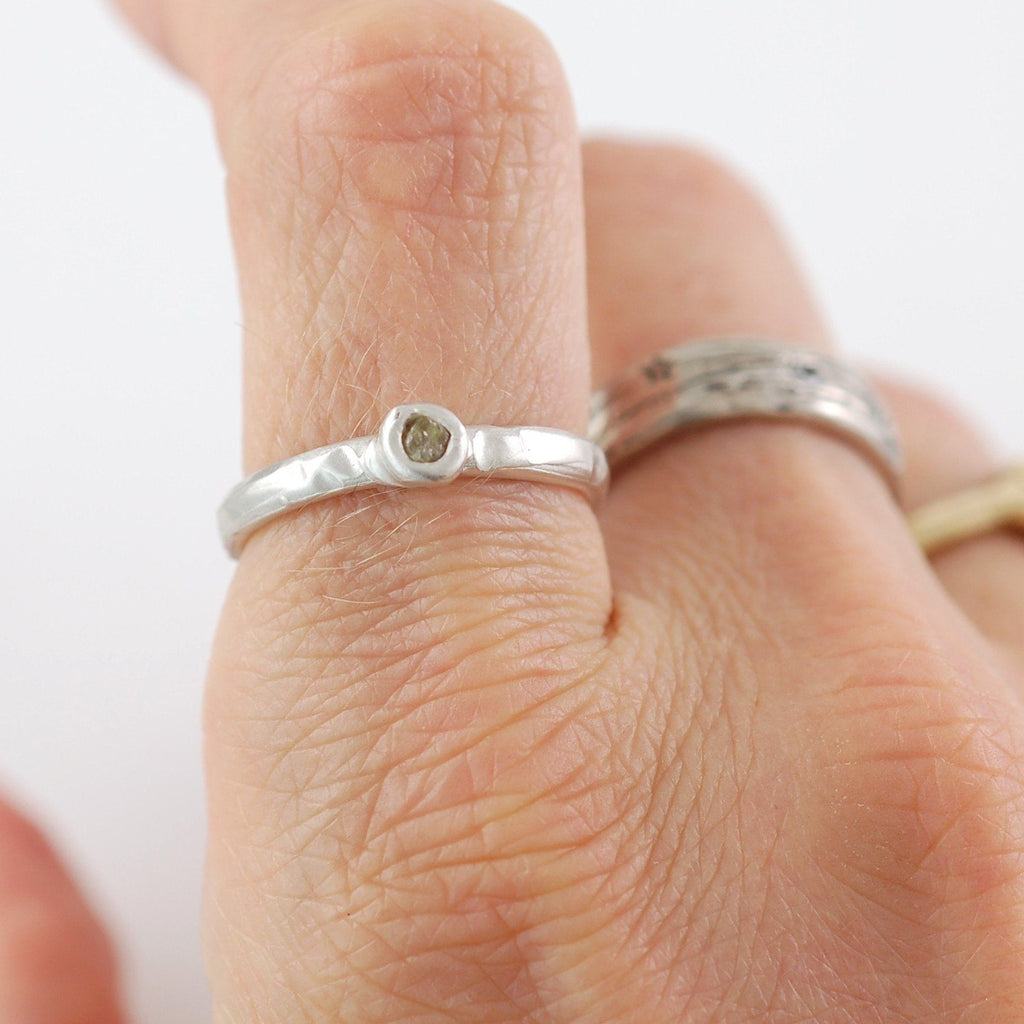 Rough Diamond Stacking Ring in Palladium Sterling Silver - size 6 1/4 - Ready to Ship - Beth Cyr Handmade Jewelry