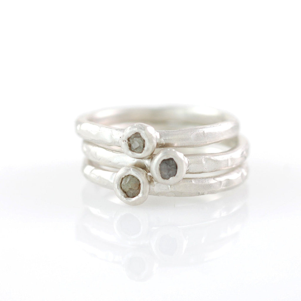 Rough Diamond Stacking Rings in Palladium Sterling Silver - Set of 3 - size 7 1/4 - Ready to Ship - Beth Cyr Handmade Jewelry