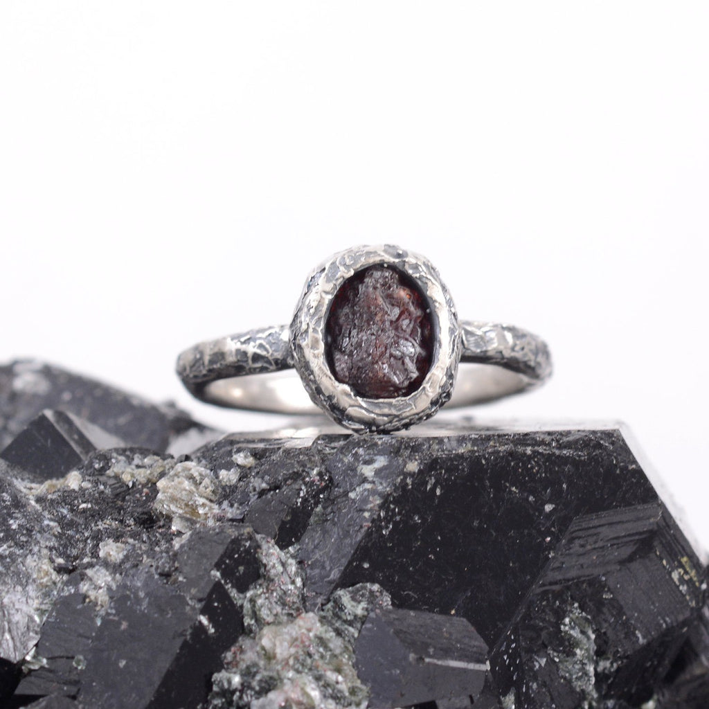 Rough Ruby Ring with Mountain Texture Band in Palladium Sterling Silver  - size 7 - Ready to Ship - Beth Cyr Handmade Jewelry