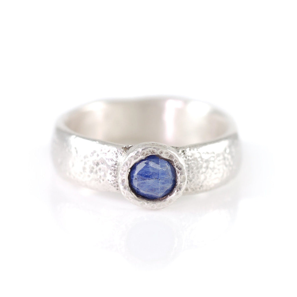 Sapphire in Sand Engagement Ring in Palladium Sterling Silver - size 6 3/4 - Ready to Ship - Beth Cyr Handmade Jewelry