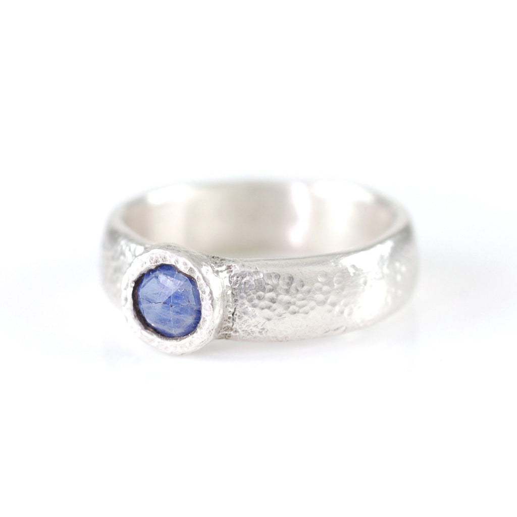 Sapphire in Sand Engagement Ring in Palladium Sterling Silver - size 6 3/4 - Ready to Ship - Beth Cyr Handmade Jewelry