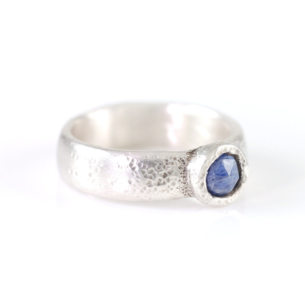 Sapphire in Sand Engagement Ring in Palladium Sterling Silver - size 6 3/4 - Ready to Ship - Beth Cyr Handmade Jewelry