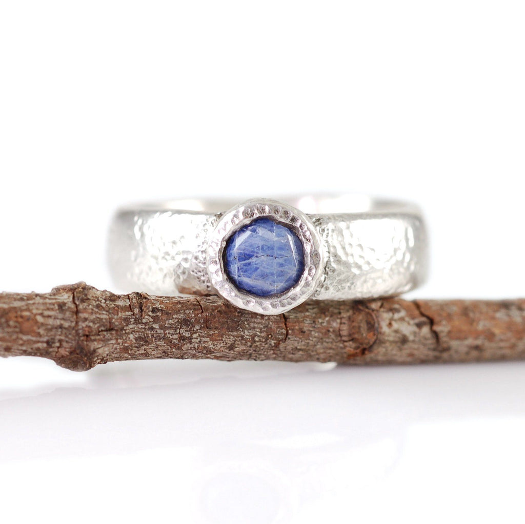 Sapphire in Sand Engagement Ring in Palladium Sterling Silver - size 6 3/4 - Ready to Ship - Beth Cyr Handmade Jewelry
