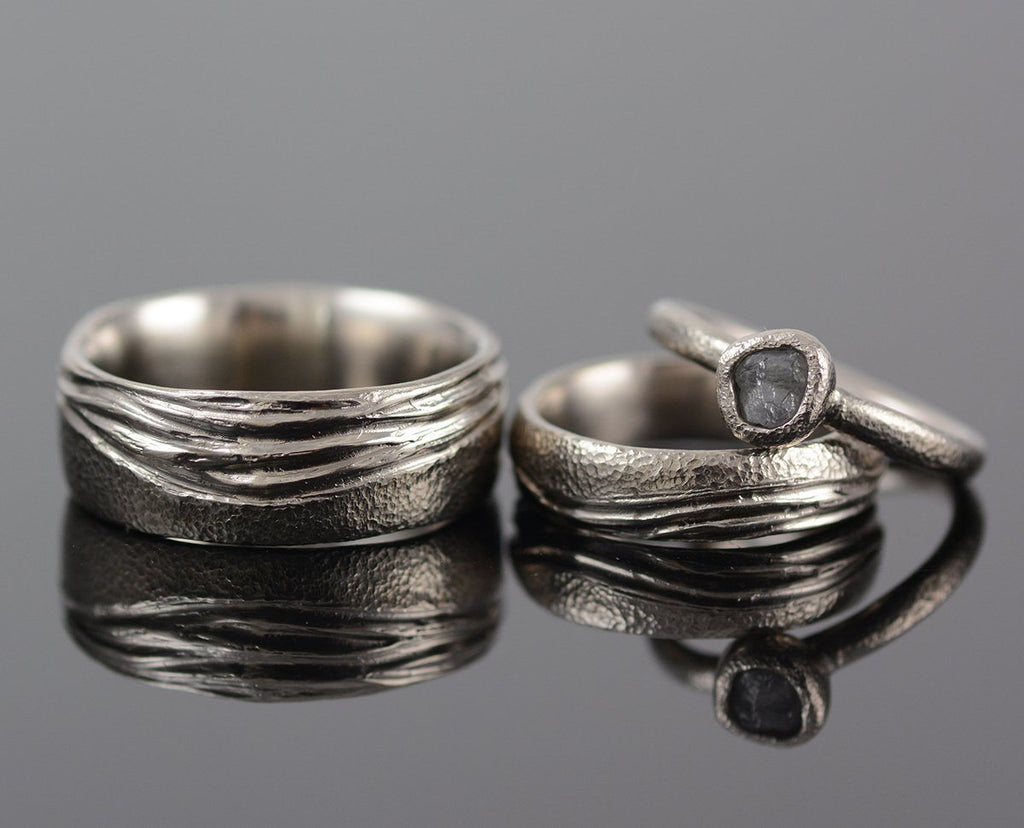 Custom order Final Payment - sea and sand in palladium/silver - w/ rough diamond ring - Beth Cyr Handmade Jewelry