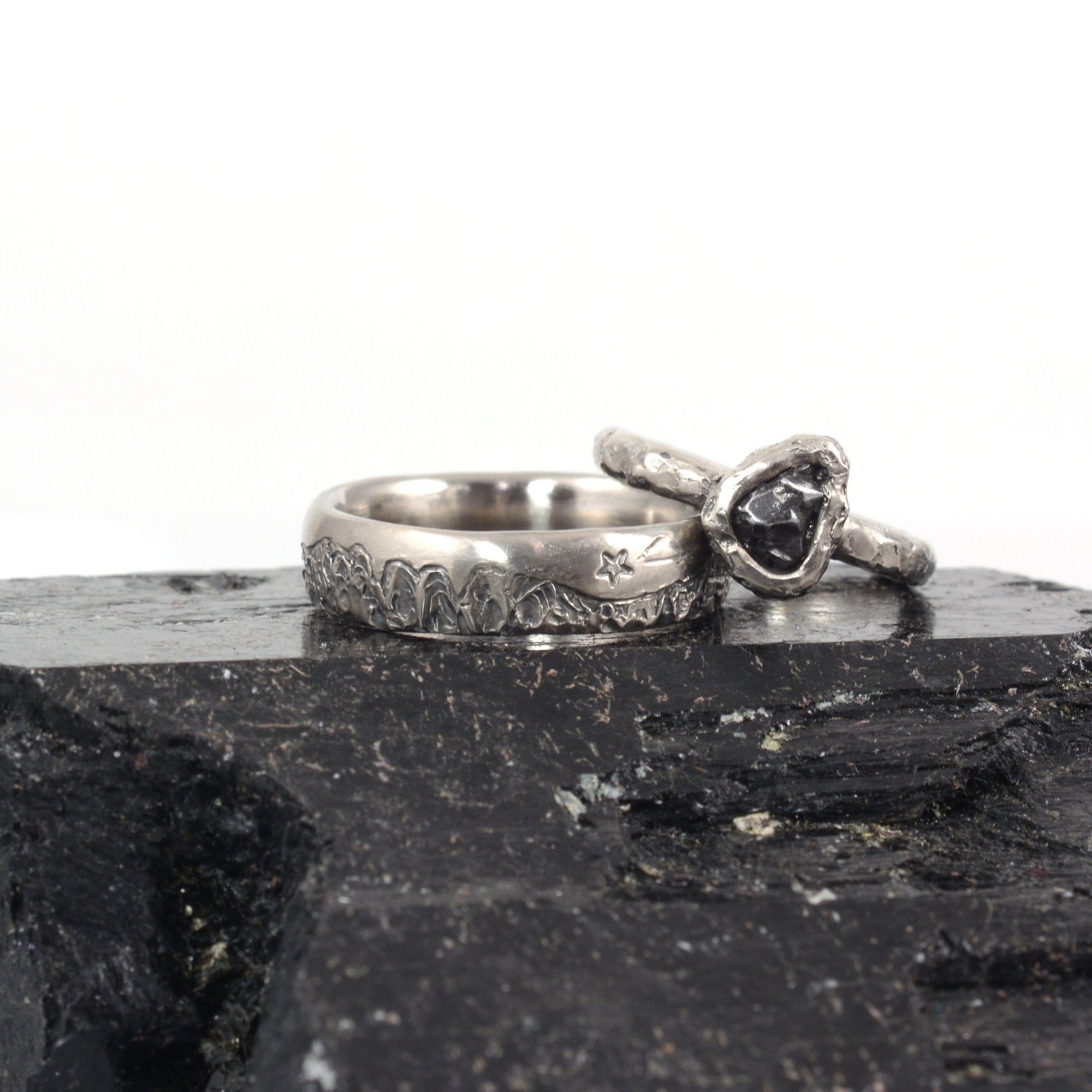 Custom order for Sean - mountain rings in palladium/silver - Beth Cyr Handmade Jewelry