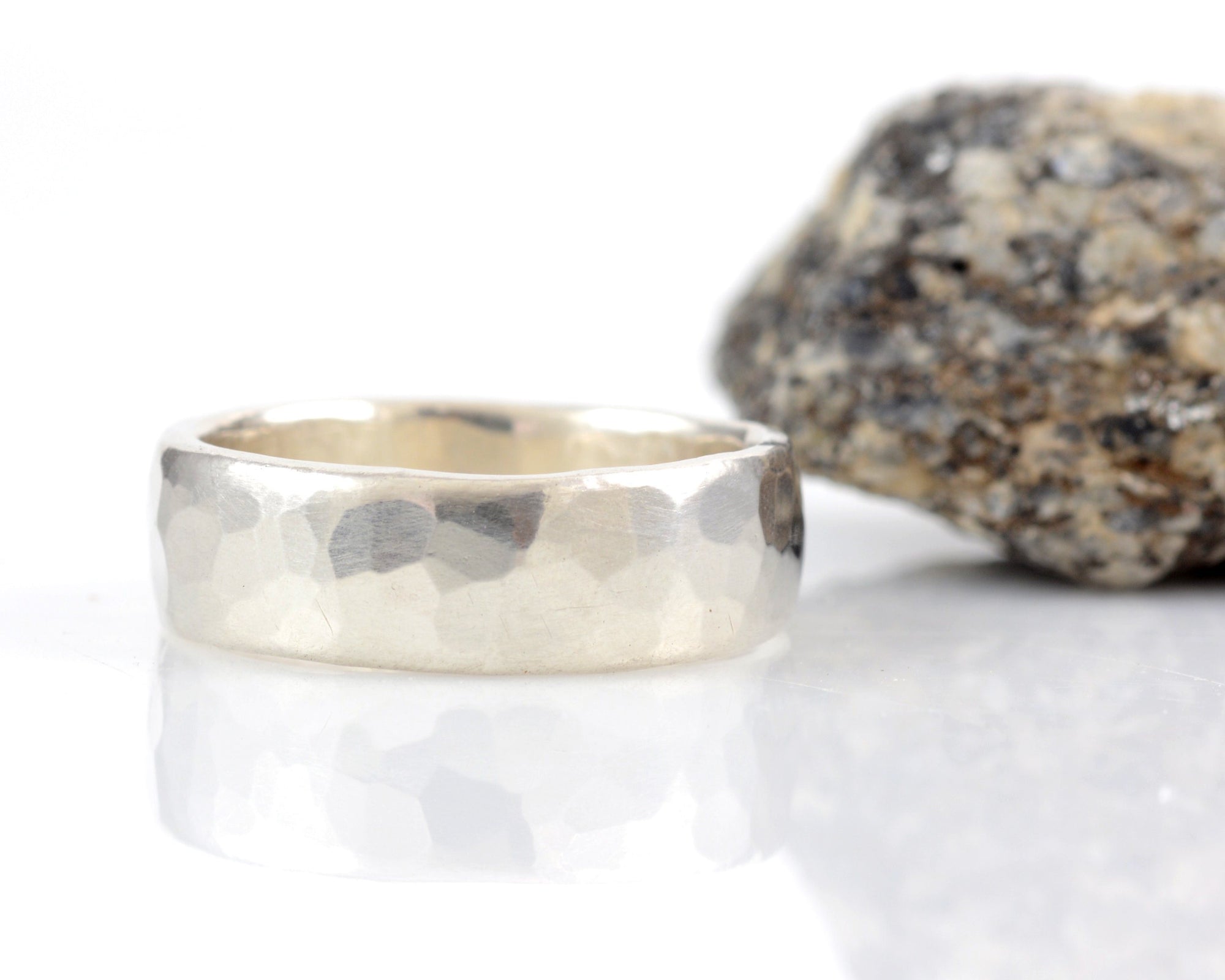 Simple Hammered Wedding Rings in Palladium Sterling Silver - Made to Order - Beth Cyr Handmade Jewelry
