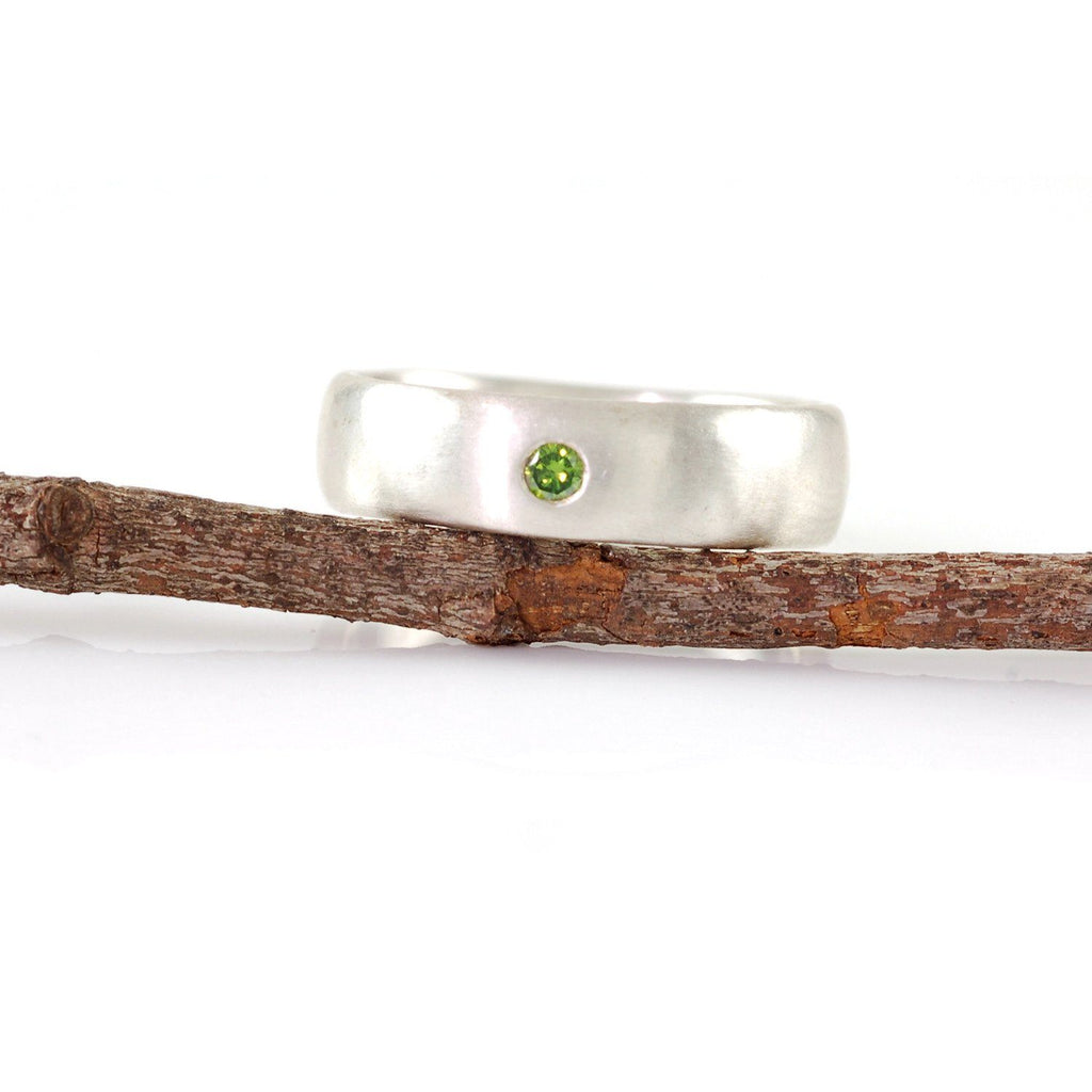 Simplicity Ring with Green Diamond in Palladium Sterling Silver - size 7 - Ready to Ship - Beth Cyr Handmade Jewelry