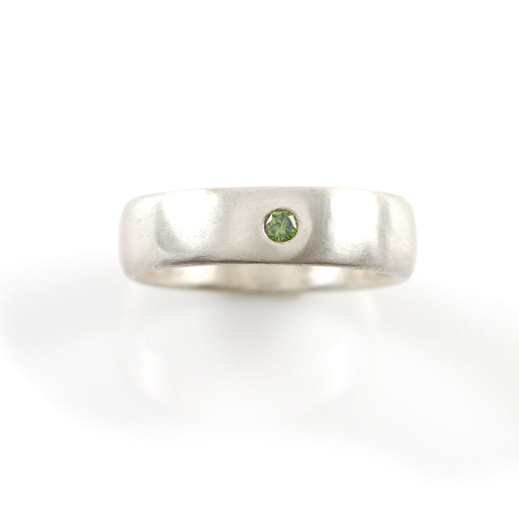 Simplicity Ring with Green Diamond in Palladium Sterling Silver - size 7 - Ready to Ship - Beth Cyr Handmade Jewelry