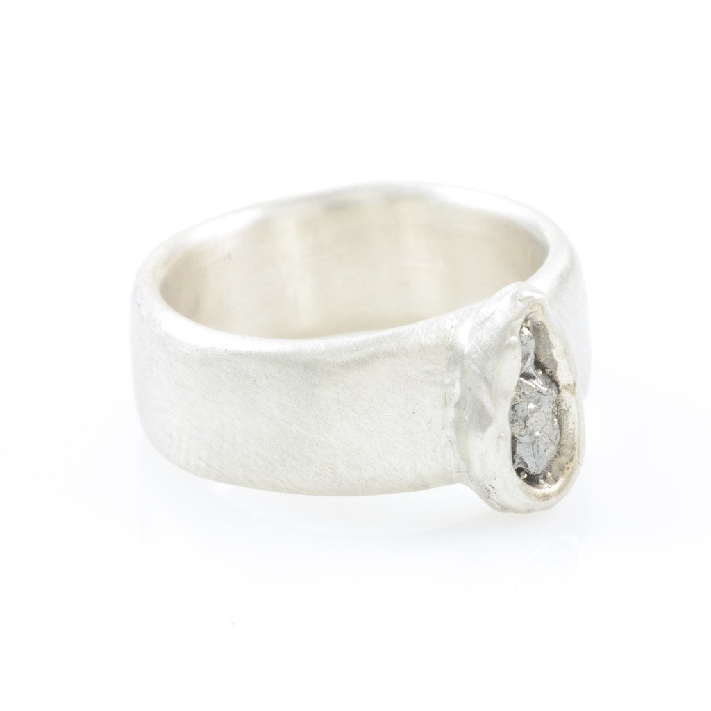 Simplicity Wide Band and Single Meteorite Ring in Palladium Sterling Silver - size 4 1/2 - Ready to Ship - Beth Cyr Handmade Jewelry