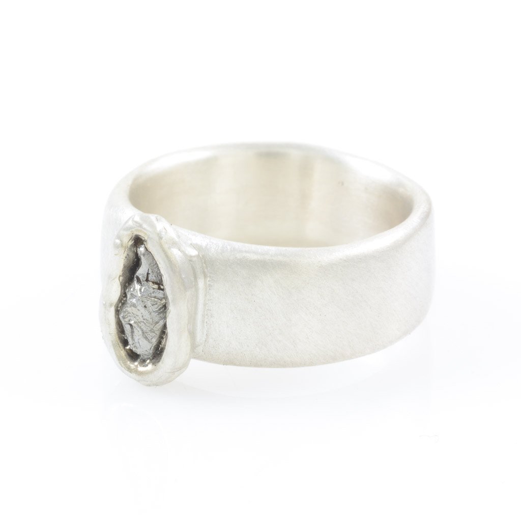 Simplicity Wide Band and Single Meteorite Ring in Palladium Sterling Silver - size 4 1/2 - Ready to Ship - Beth Cyr Handmade Jewelry