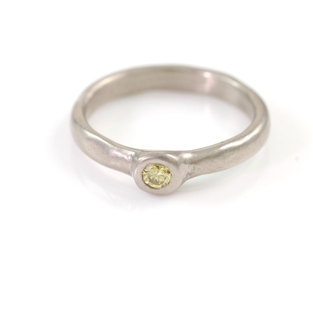 Simplicity Engagement Ring with Yellow Diamond in Palladium/Silver - size 7 - Ready to Ship - Beth Cyr Handmade Jewelry