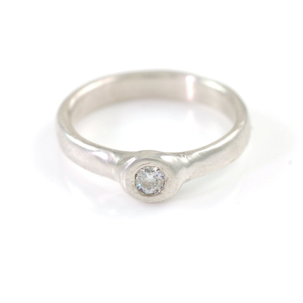 Simplicity Engagement Ring with Moissanite in Palladium Sterling Silver - size 5.5 - Ready to Ship - Beth Cyr Handmade Jewelry