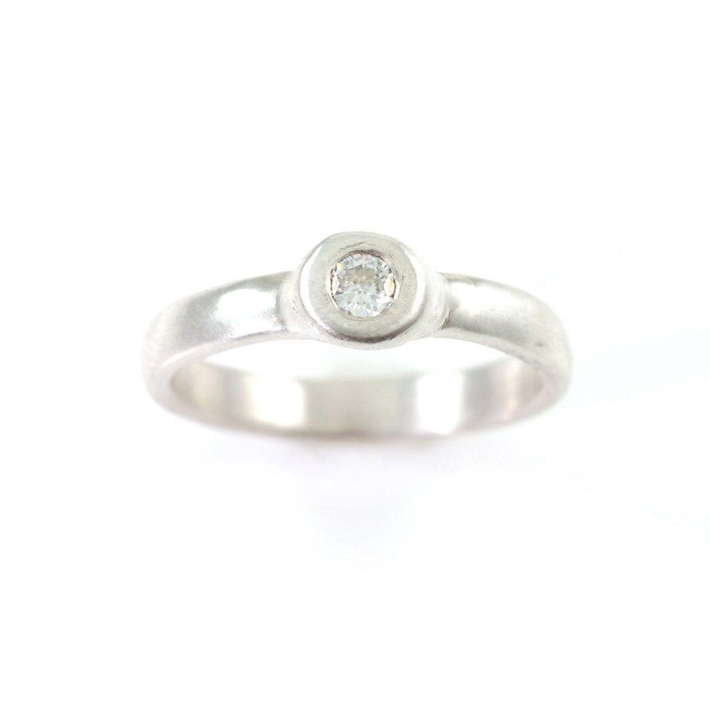 Simplicity Engagement Ring with Moissanite in Palladium Sterling Silver - size 5.5 - Ready to Ship - Beth Cyr Handmade Jewelry