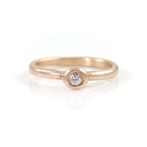 Simplicity Engagement Ring with White Sapphire in 14k Peach Gold - size 6 - Ready to Ship - Beth Cyr Handmade Jewelry